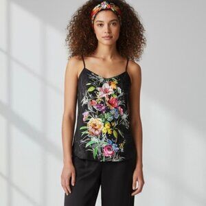 Anthropologie Eloise Silk Floral Cami Top Sz XS Black Spaghetti Straps Fairy